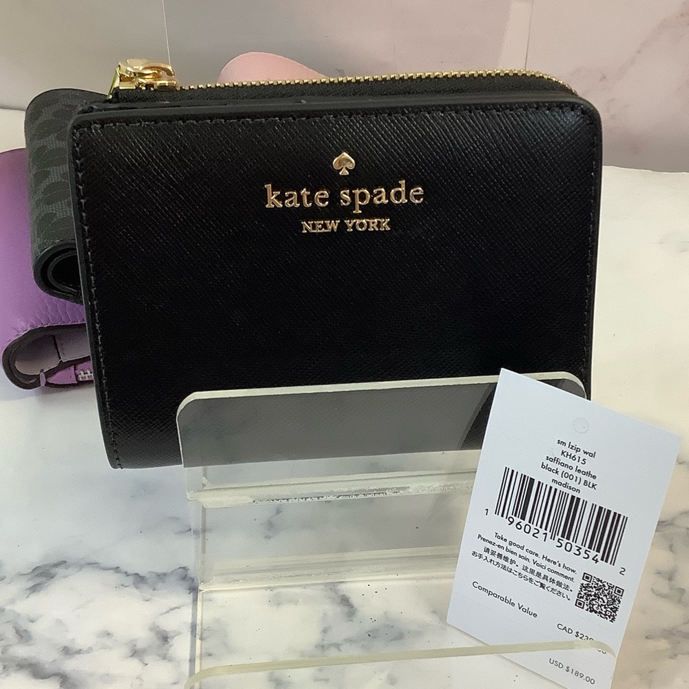 NWT Kate Spade Madison Black Small Zip Wallet